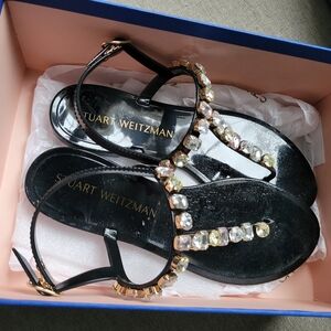Stuart Weitzman Jaide Black Sandals with Gem Accents